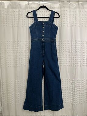 Anthropologie Maeve Blue Denim Wide-Leg Jumpsuit - Sleeveless Button Front